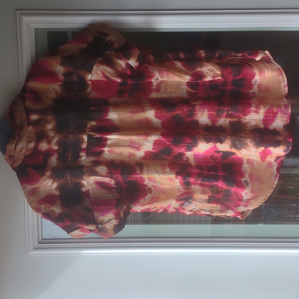 Y2K DKNY Sheer Button Up Blouse Vintage Metallic Tie Dye 90s Lightweight Summer - Picture 10 of 10